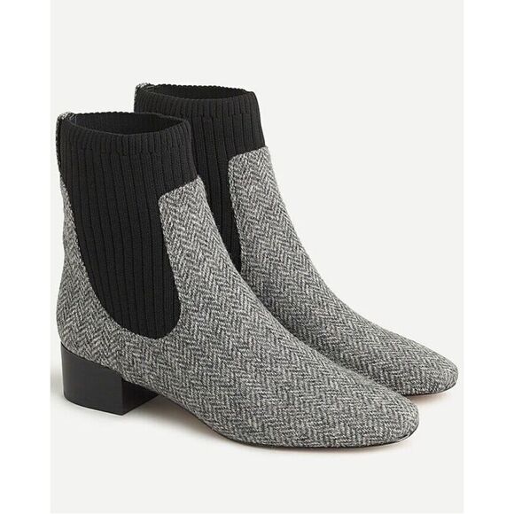 NWOT J.Crew Ribbed-Shaft Herringbone Chelsea Boots, Size 7.5 - Picture 1 of 9